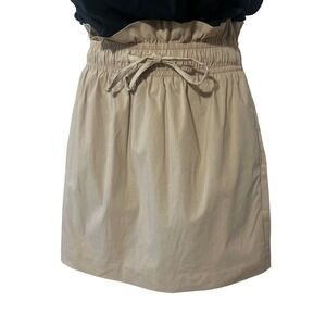 Express Womens Mini Skirt Khaki Tan‎ Beige Paper Bag Elastic Waist Tie Size 0